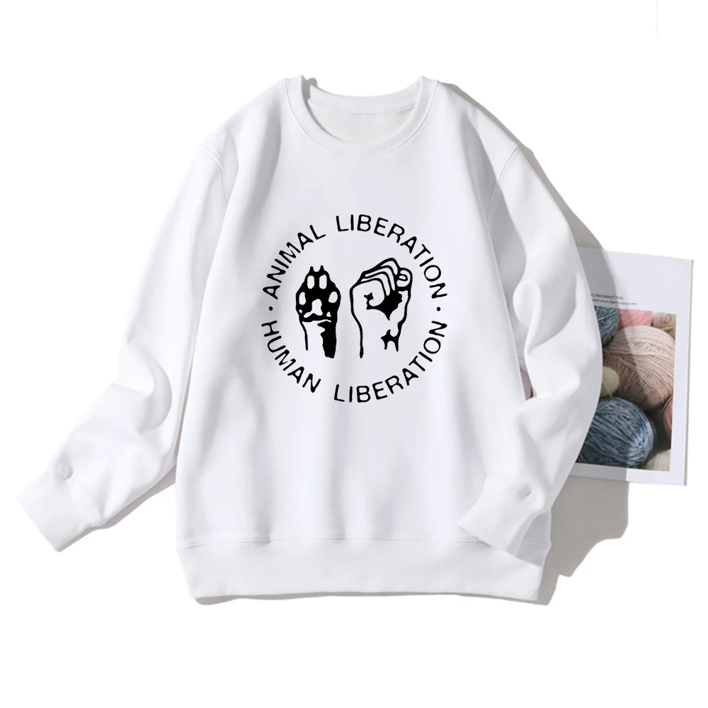 

Hoodies Women Casual Loose Solid White Hooded Pullover Vegetarianism Print Jogging Sweatshirt Streetwear олсовка женская